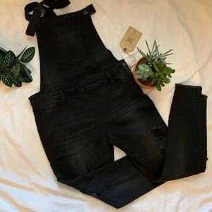 Black distressed overalls